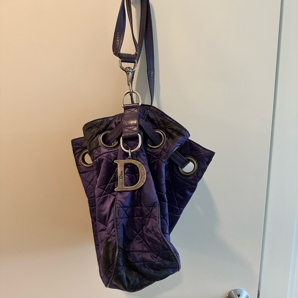 Christian Dior Quilted Purple Purse / Tote Bag in Silk with Red Interior - Picture 6 of 9